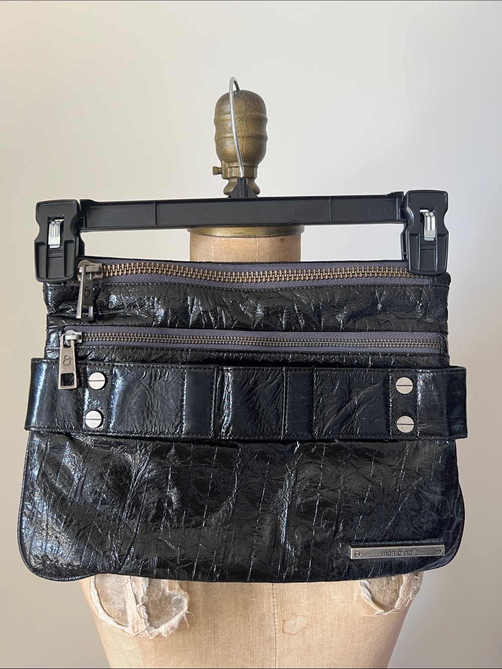 Matt & Nat black patent leather clutch